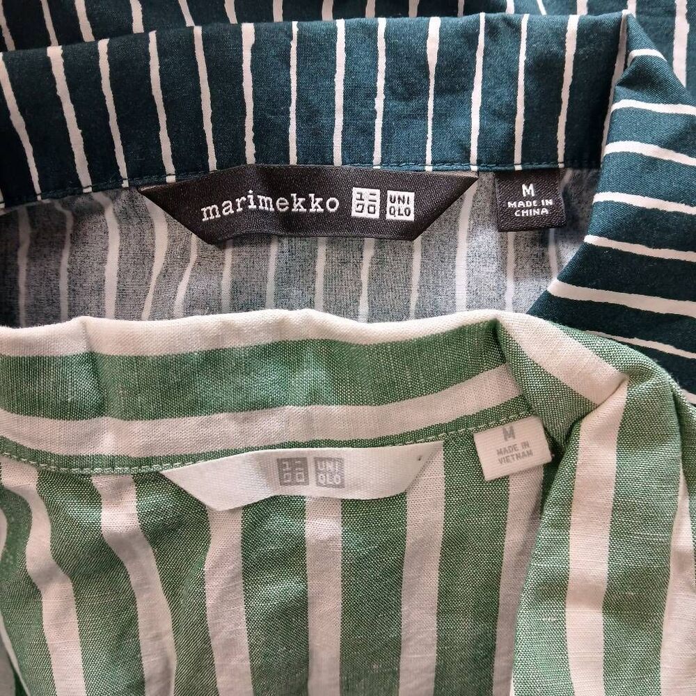 Marimekko womens uniqlo womens medium poplin linen shirt white stripe lot of 2 - Picture 9 of 11